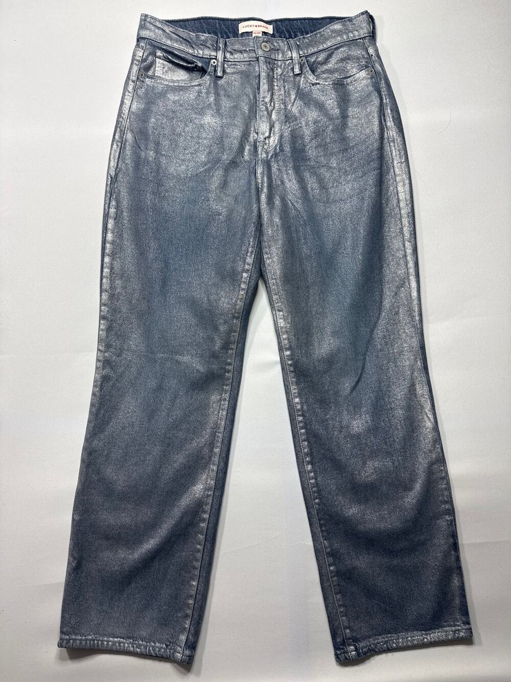 Lucky Brand Women's Zoe High Rise Straight Metallic Blue Jeans - 10/30 R (31x29)